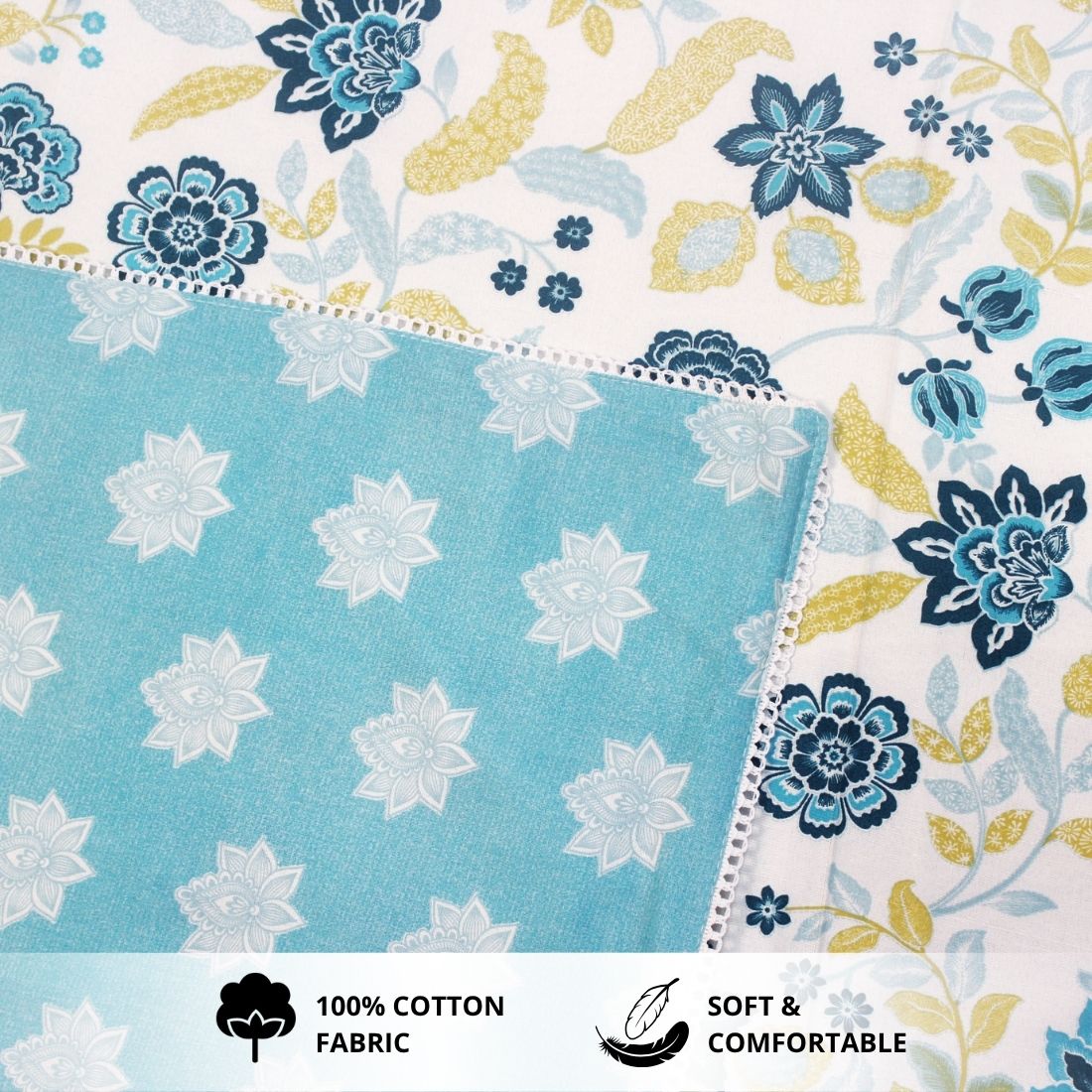 IRIS Designer Border Cotton Reversible Dohar, Blue