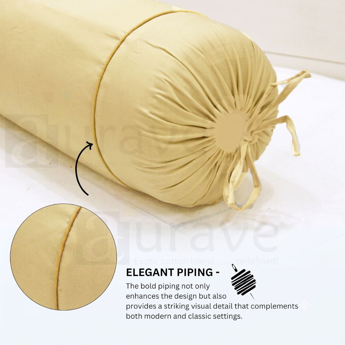 Plain Cotton 2 Pcs Bolster Cover Set - Beige