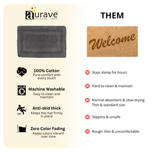 Comparison chart between a rug and a doormat with features and drawbacks listed.