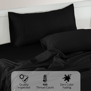 Plain Cotton Satin 400 TC Bedsheet with Pillow Covers - Black