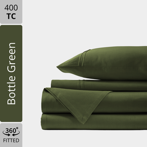 Plain Cotton Satin 400 TC Bedsheet with Pillow Covers - Bottle Green