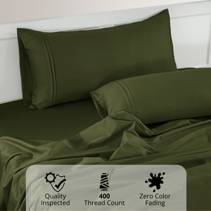 Plain Cotton Satin 400 TC Bedsheet with Pillow Covers - Bottle Green