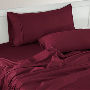 Plain 400 TC Cotton Satin Bedsheet with Pillow Covers - Burgundy