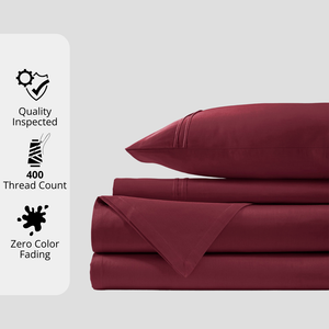 Plain 400 TC Cotton Satin Bedsheet with Pillow Covers - Burgundy