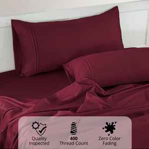 Plain Cotton Satin 400 TC Fitted Bedsheet with Pillow Covers - Burgundy