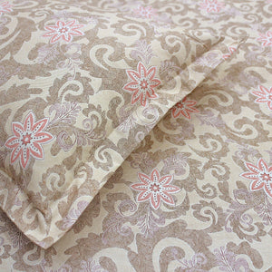 Close-up Printed Floral Cotton 144 TC Fitted Bedsheet with Pillow Covers - Brown