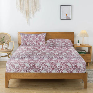 Printed Floral Cotton 144 TC Fitted Bedsheet with Pillow Covers - Magenta