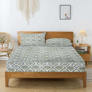 Printed Abstract Cotton 144 TC Bedsheet with Pillow Covers - Blue