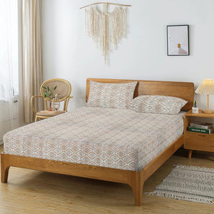 Printed Abstract Cotton 144 TC Bedsheet with Pillow Covers - Peach