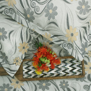 Printed Floral Cotton 144 TC Fitted Bedsheet with Pillow Covers - Grey