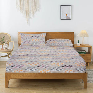 Printed Abstract Cotton 144 TC Bedsheet with Pillow Covers - Brown