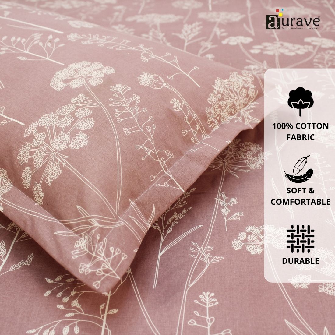 Printed Floral Cotton 144 TC Flat Bedsheet with Pillow Covers - Magenta