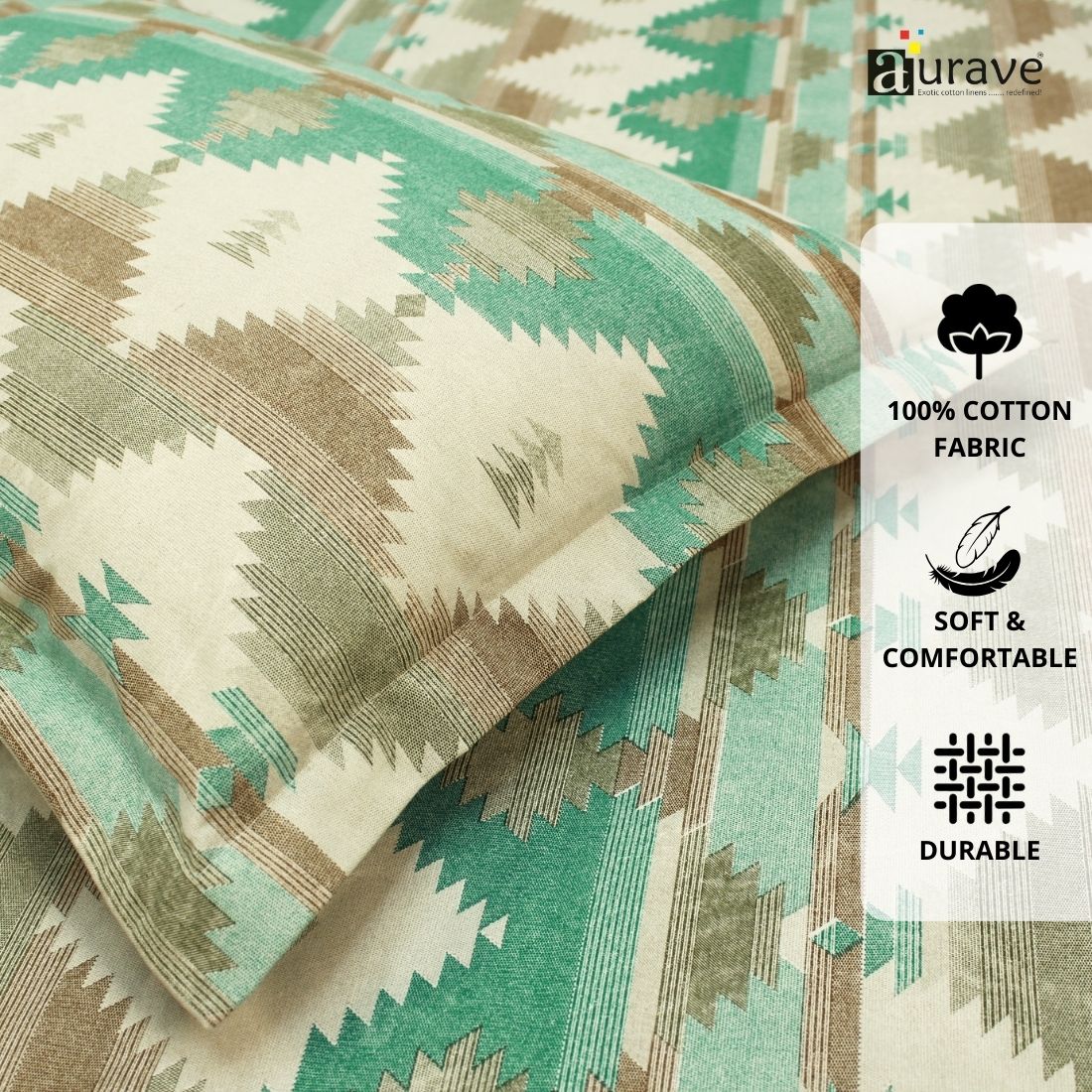 Printed Floral Cotton 144 TC Flat Bedsheet with Pillow Covers - Green