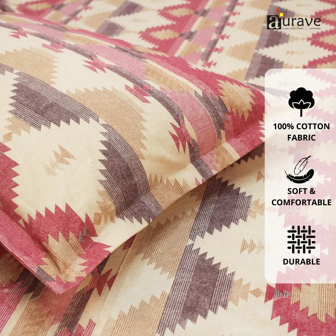Printed Floral Cotton 144 TC Flat Bedsheet with Pillow Covers - Magenta