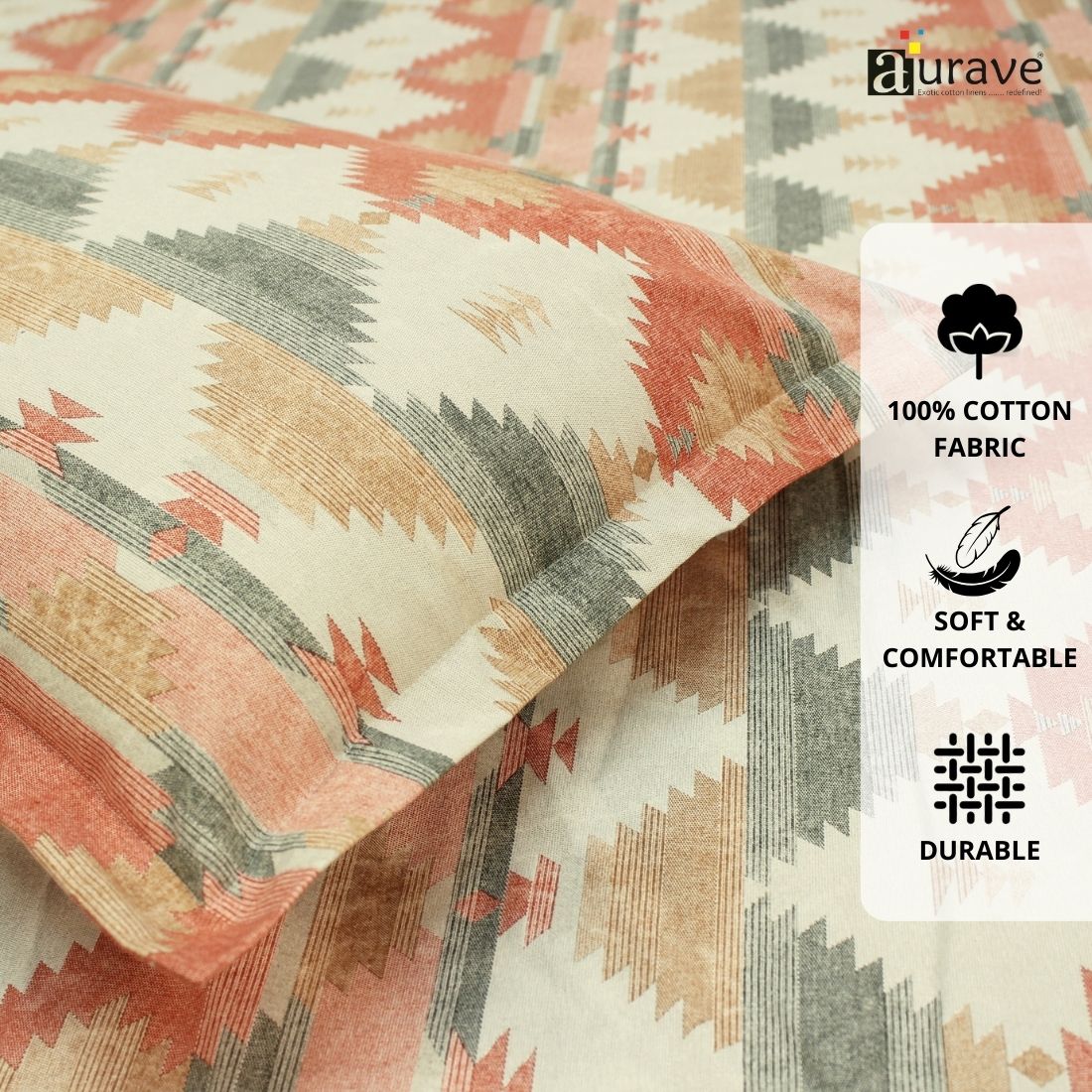 Printed Floral Cotton 144 TC Flat Bedsheet with Pillow Covers - Orange