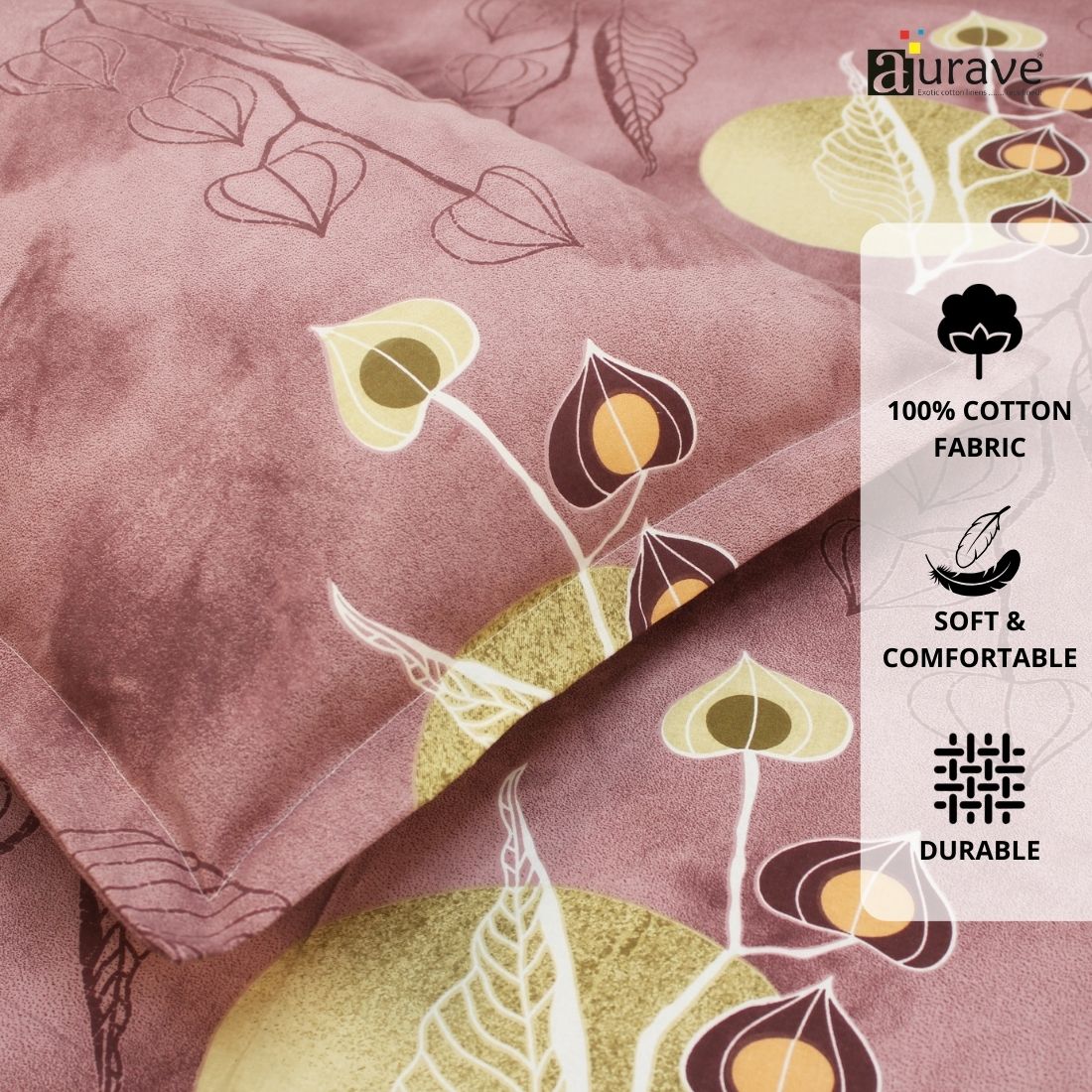 Printed Floral Cotton 144 TC Flat Bedsheet with Pillow Covers - Magenta