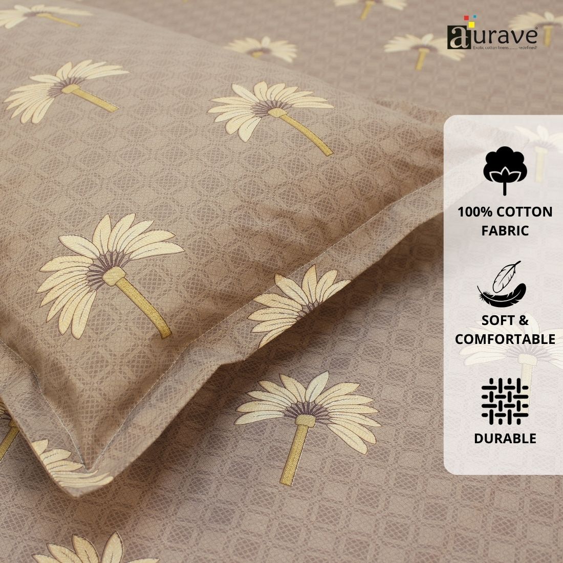Printed Floral Cotton 144 TC Flat Bedsheet with Pillow Covers - Purple