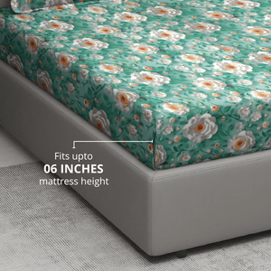 Floral 7D Digital Printed Fitted Bedsheet