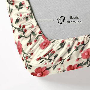 Floral 7D Digital Printed Fitted Bedsheet