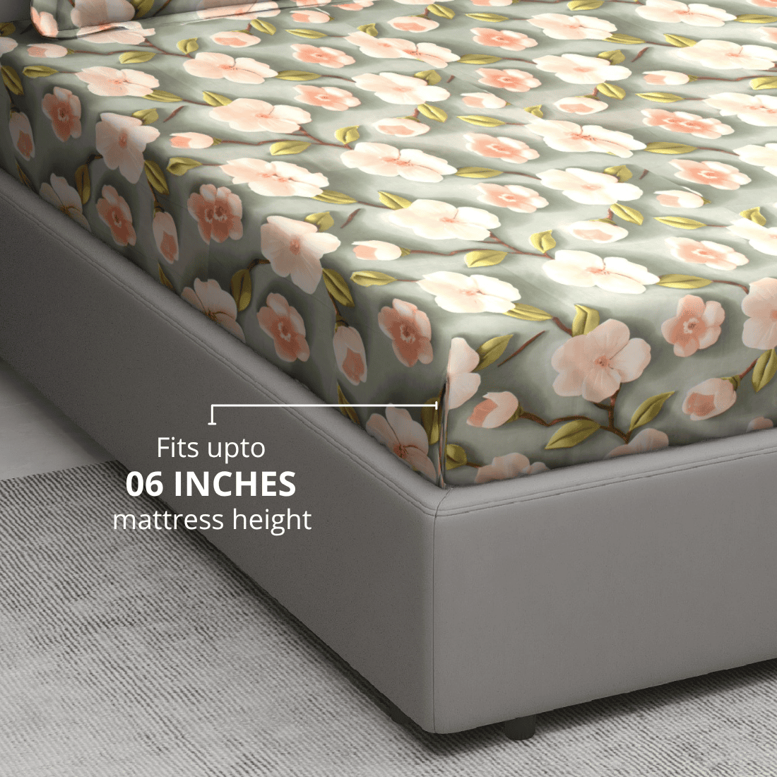 Floral 7D Digital Printed Fitted Bedsheet