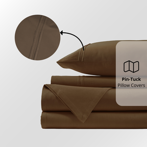 Plain Cotton Satin 400 TC Bedsheet with Pillow Covers - Coffee Brown