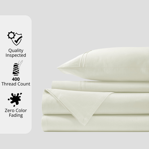 Plain 400 TC Cotton Satin Bedsheet with Pillow Covers - Cream