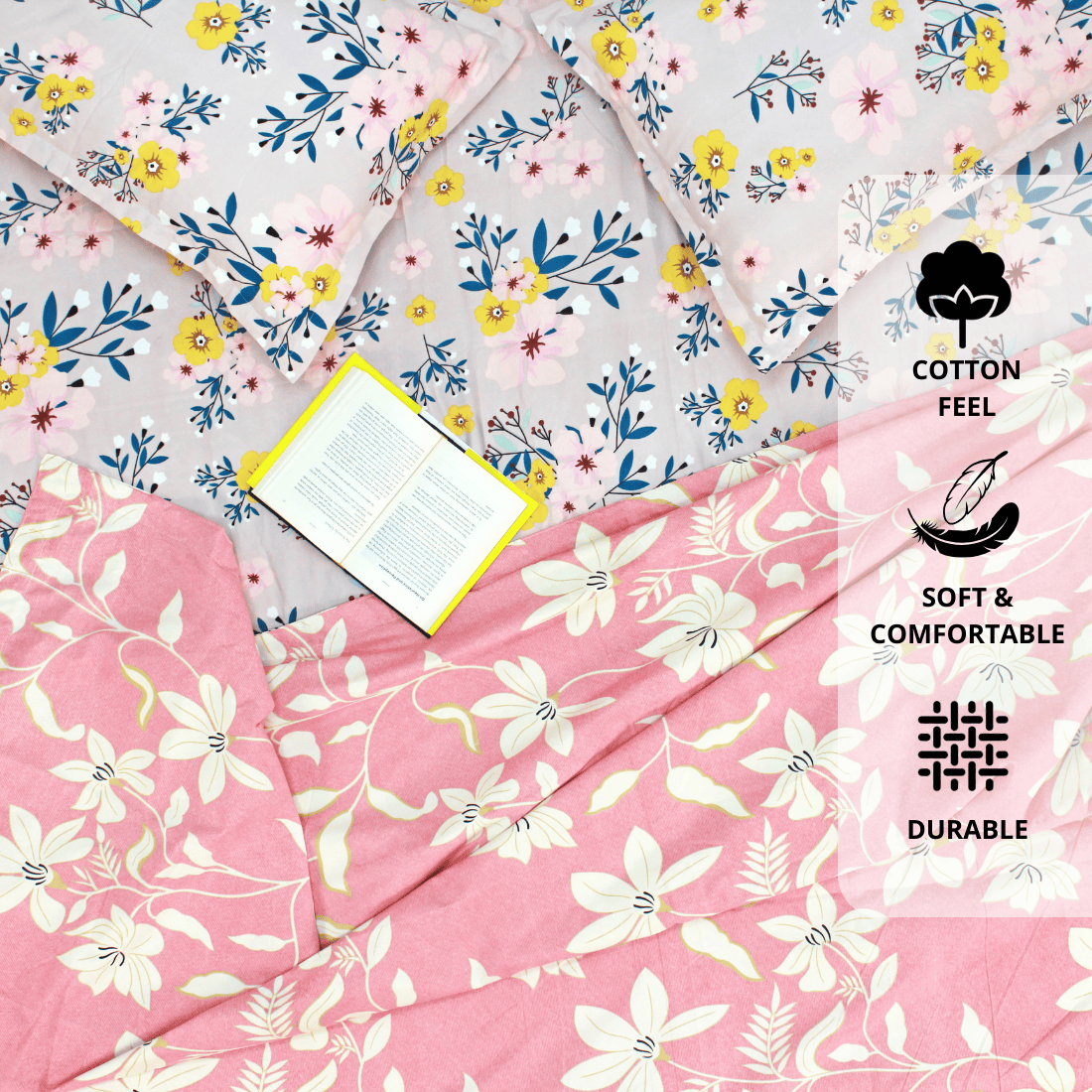 Festive Double Bed Dohar & Bedsheet Combo Set - Lily Floral Pink