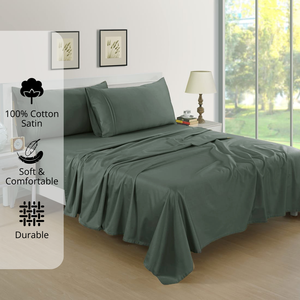 Plain Cotton Satin 400 TC Bedsheet with Pillow Covers - Dark Grey
