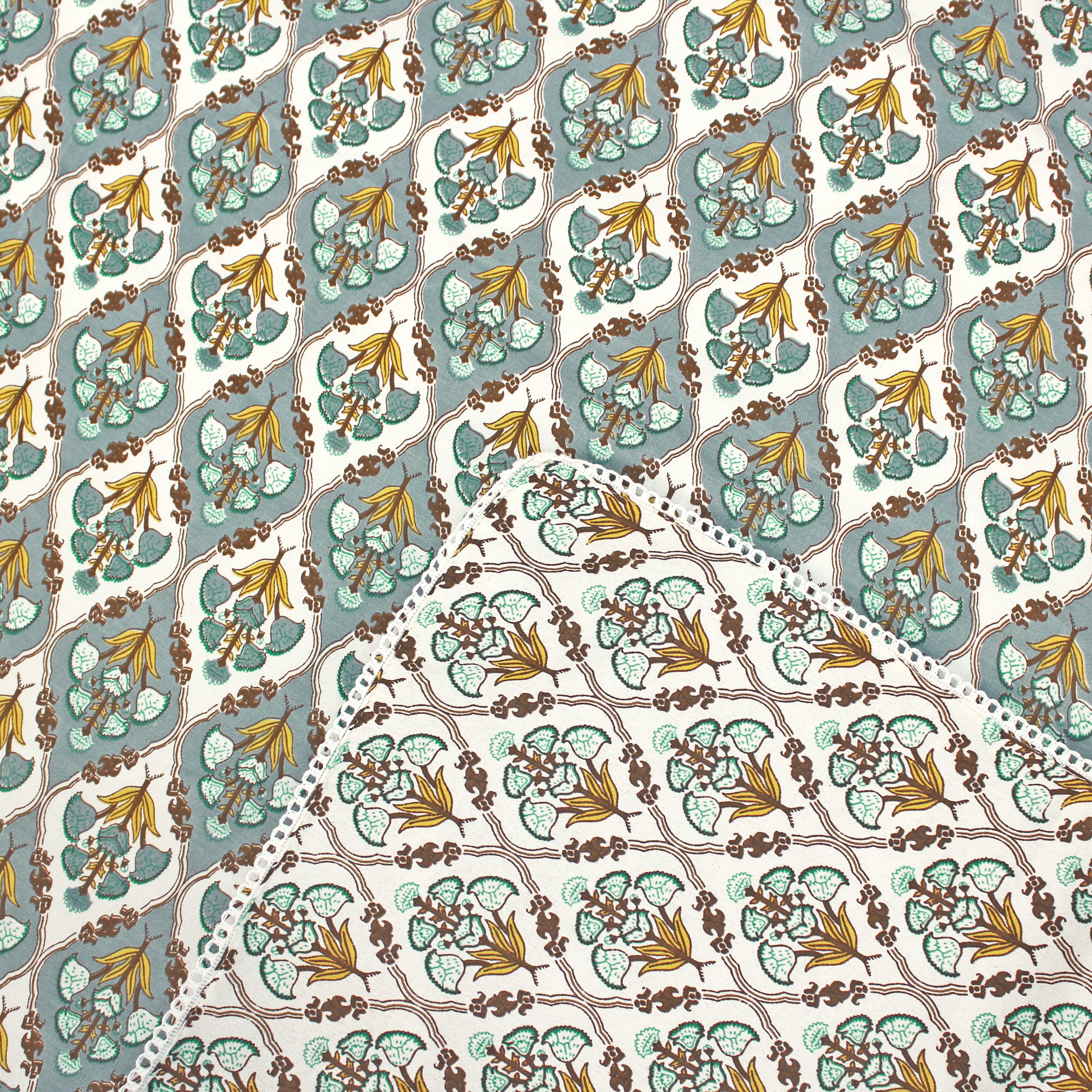 IRIS Designer Border Cotton Reversible Dohar, Aqua
