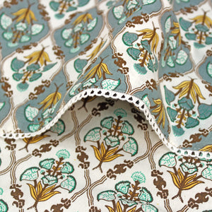 Close-up of fabric with IRIS Designer Border Cotton Reversible Dohar, Aqua