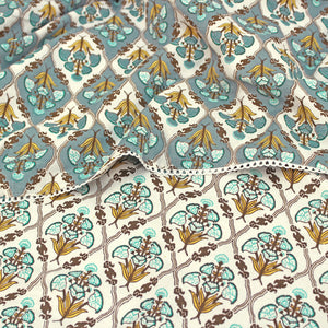 IRIS Designer Border Cotton Reversible Dohar, Aqua