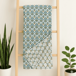 IRIS Designer Border Cotton Reversible Dohar, Aqua