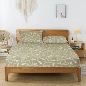 Printed Floral Cotton 250 TC Fitted Bedsheet with Pillow Covers - Brown