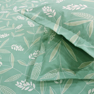 Printed Floral Cotton 250 TC Fitted Bedsheet with Pillow Covers - Green