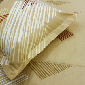 Full View Printed Geometrical Cotton 250 TC Fitted Bedsheet with Pillow Covers - Mustard