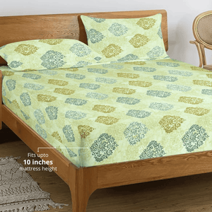 Printed Damask Cotton 250 TC Bedsheet with Pillow Covers - Green