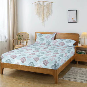 Printed Damask Cotton 250 TC Bedsheet with Pillow Covers - Blue