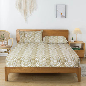 Printed Damask Cotton 250 TC Fitted Bedsheet with Pillow Covers - Brown