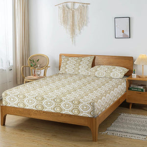 Printed Damask Cotton 250 TC Bedsheet with Pillow Covers - Brown