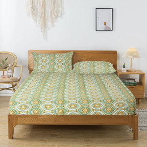 Printed Damask Cotton 250 TC Bedsheet with Pillow Covers - Green