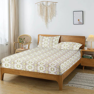 Printed Damask Cotton 250 TC Bedsheet with Pillow Covers - Purple