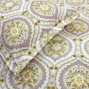 Printed Damask Cotton 250 TC Fitted Bedsheet with Pillow Covers - Purple