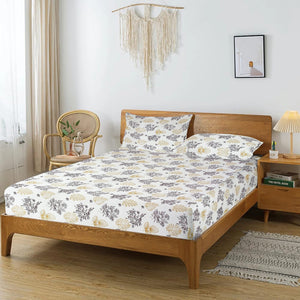 Printed Floral Cotton 250 TC Bedsheet with Pillow Covers - Brown