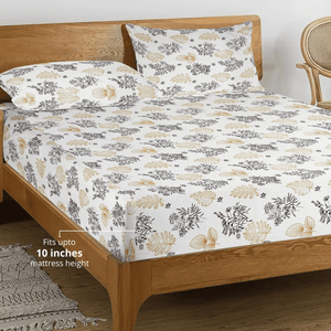 Printed Floral Cotton 250 TC Bedsheet with Pillow Covers - Brown