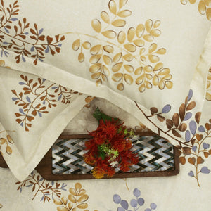 Close up Printed Floral Cotton 250 TC Fitted Bedsheet with Pillow Covers - Brown