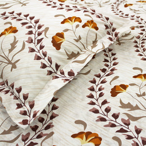 Close up Printed Floral Cotton 250 TC Bedsheet with Pillow Covers - Brown