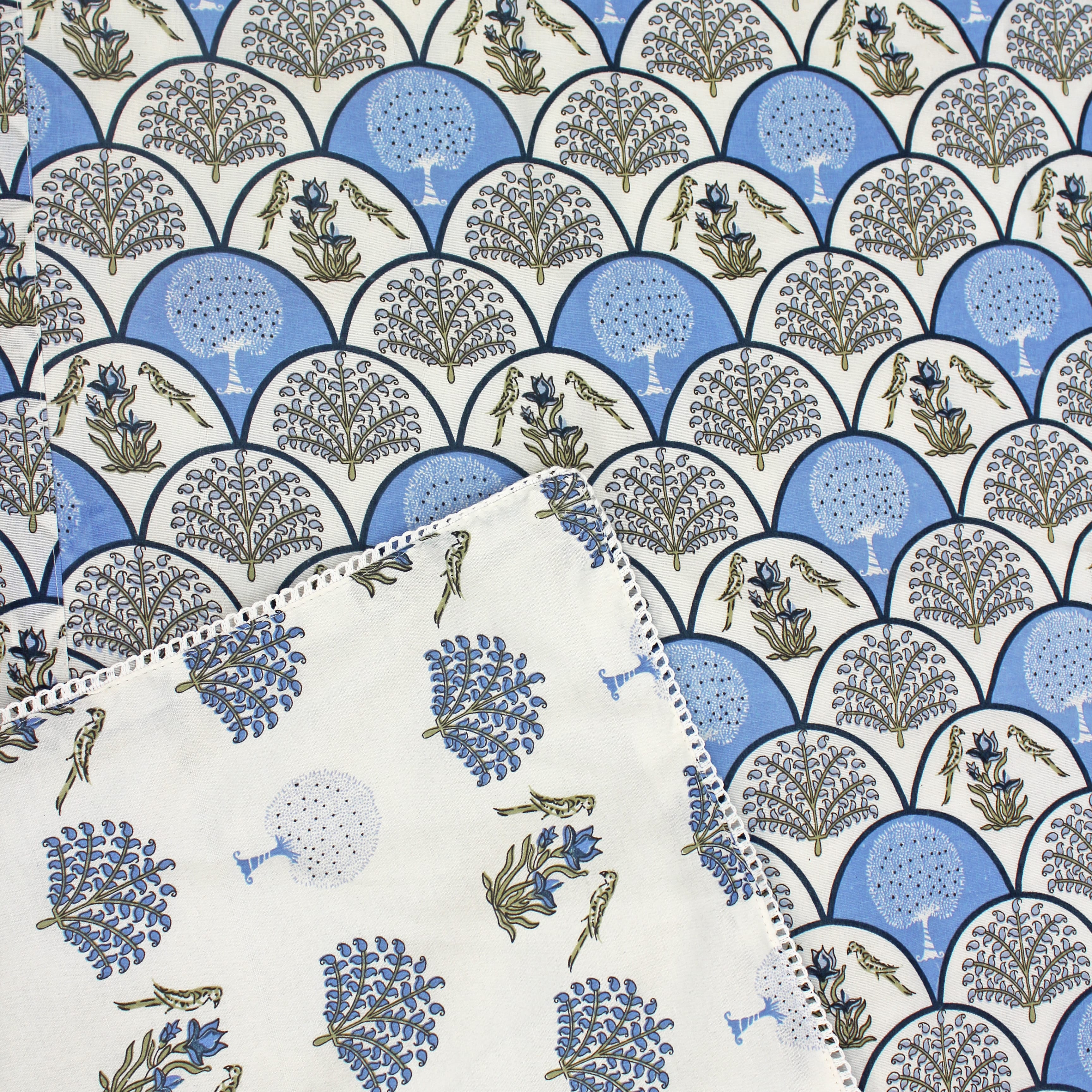 IRIS Designer Border Cotton Reversible Dohar, Blue