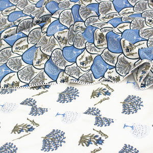 IRIS Designer Border Cotton Reversible Dohar, Blue Design