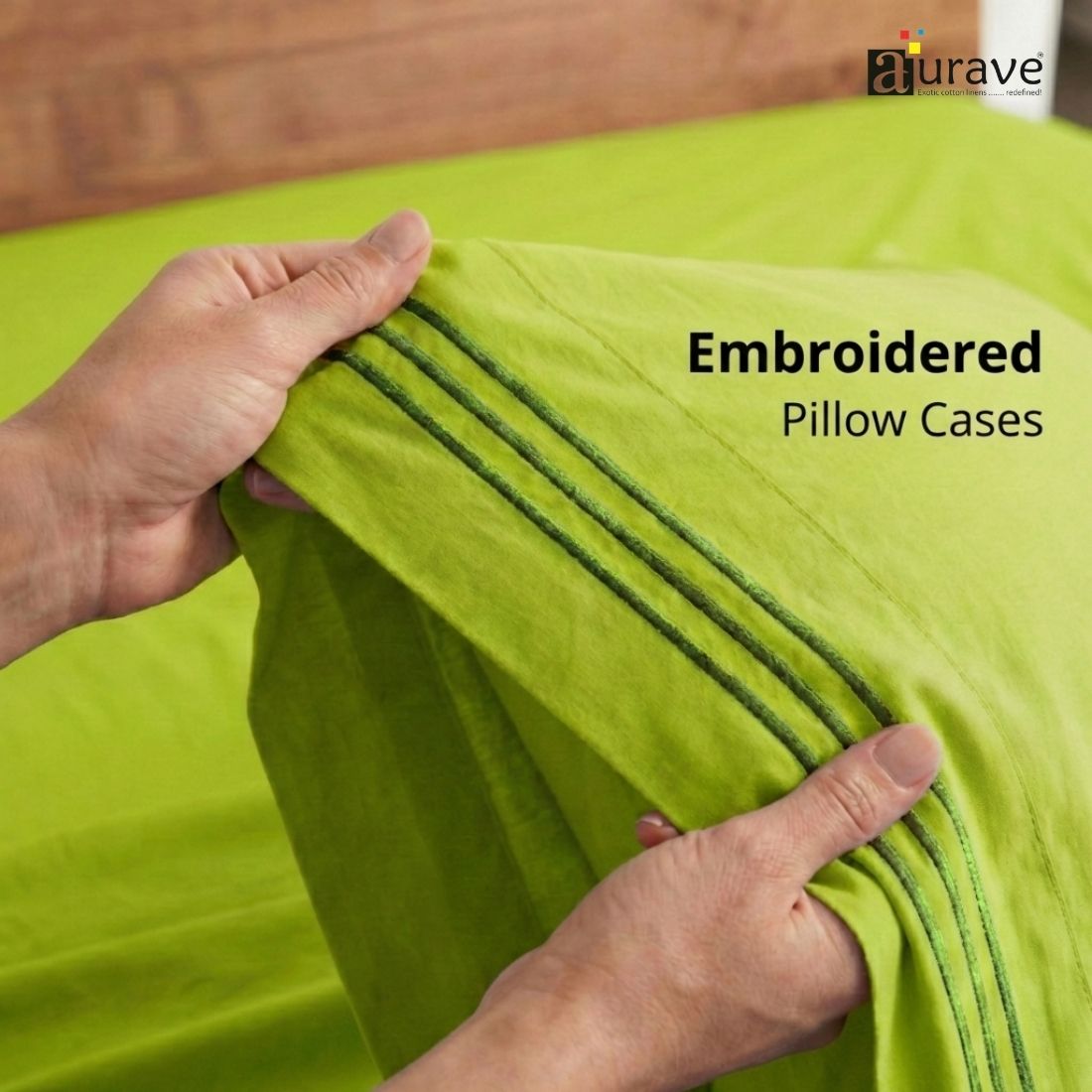 Luxury King Size Cotton Flat Bedsheet with Embroidered Pillow Covers - Green