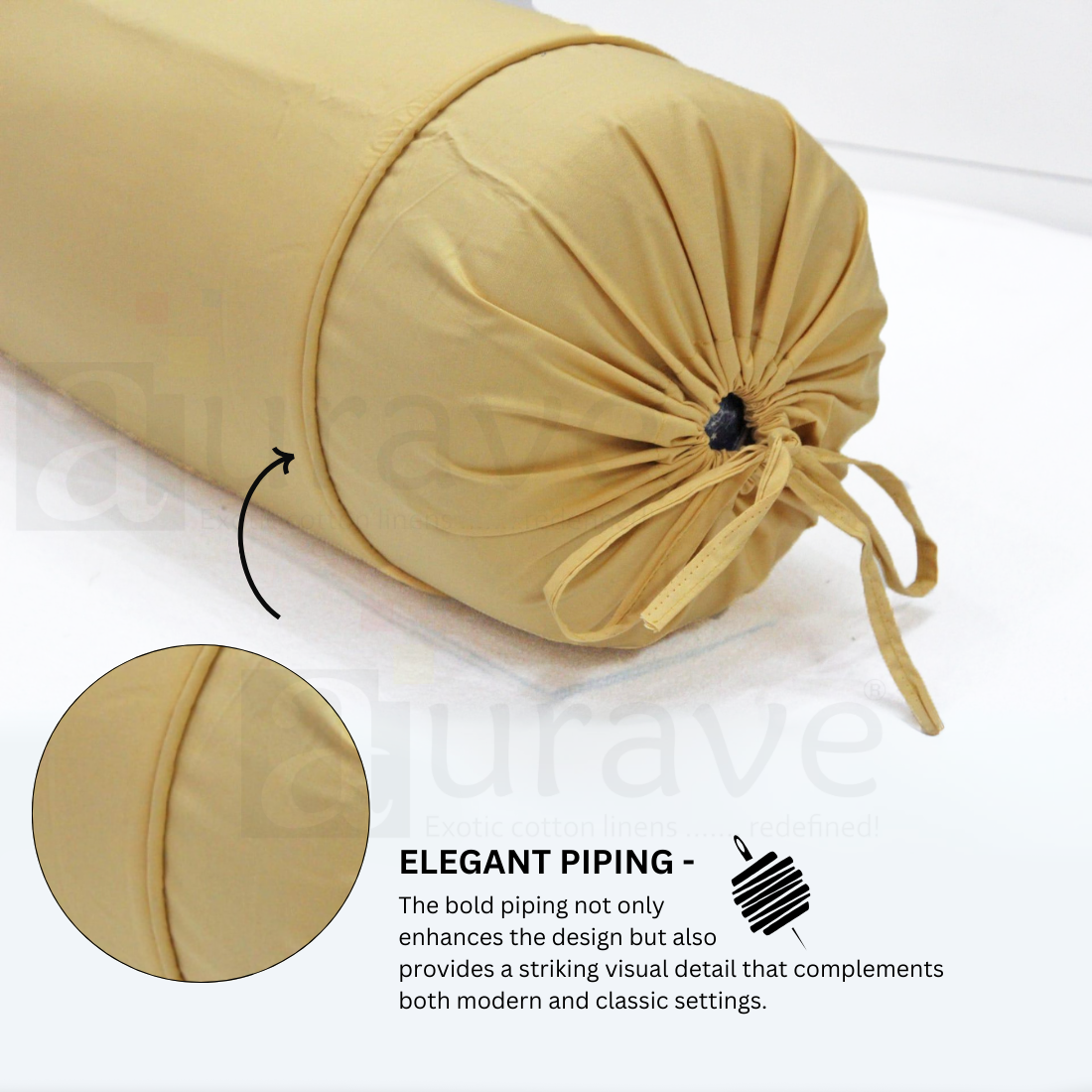Plain Cotton 2 Pcs Bolster Cover Set - Gold